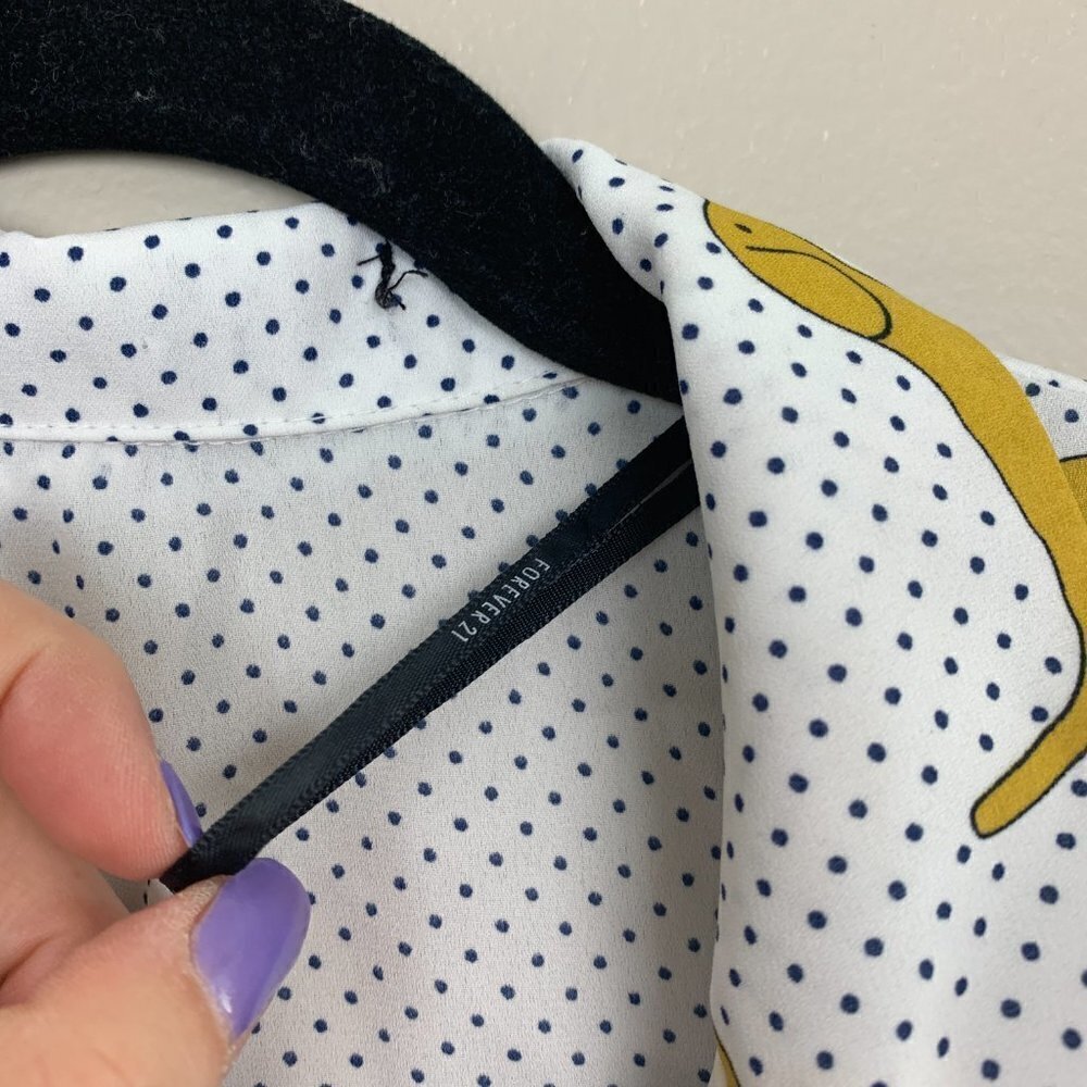 Forever 21 Dachshund Polkadot Button Up Shirt : Size Medium - Picture 5 of 8